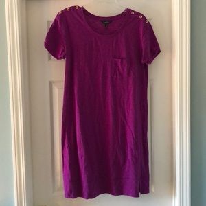 Purple t-shirt dress w/ gold buttons on shoulder